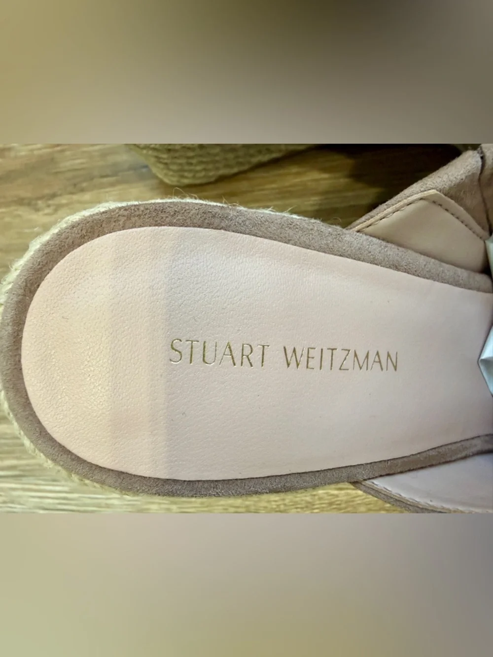 Stuart Weitzman Suede Espadrille Wedge Slides Neutral Tan Size 7.5